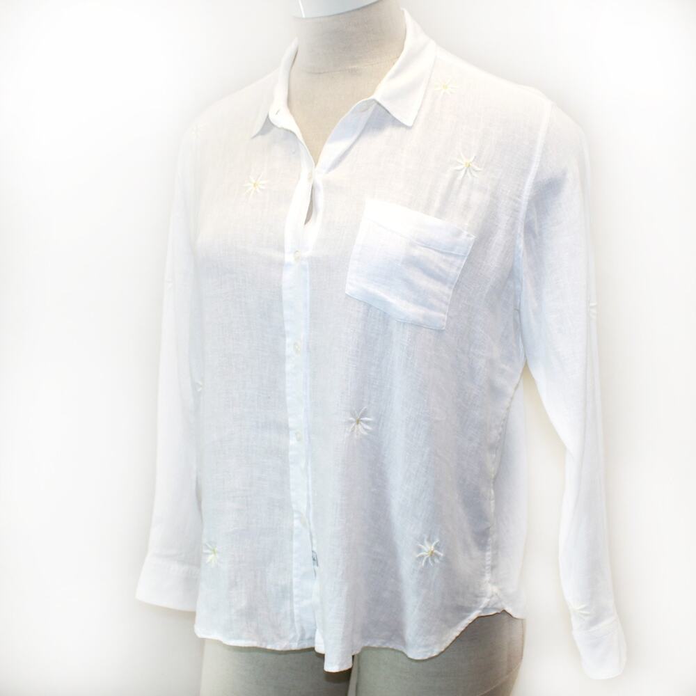 Rails 100% linen embroidered daisy country grandma core shirt blouse top XL